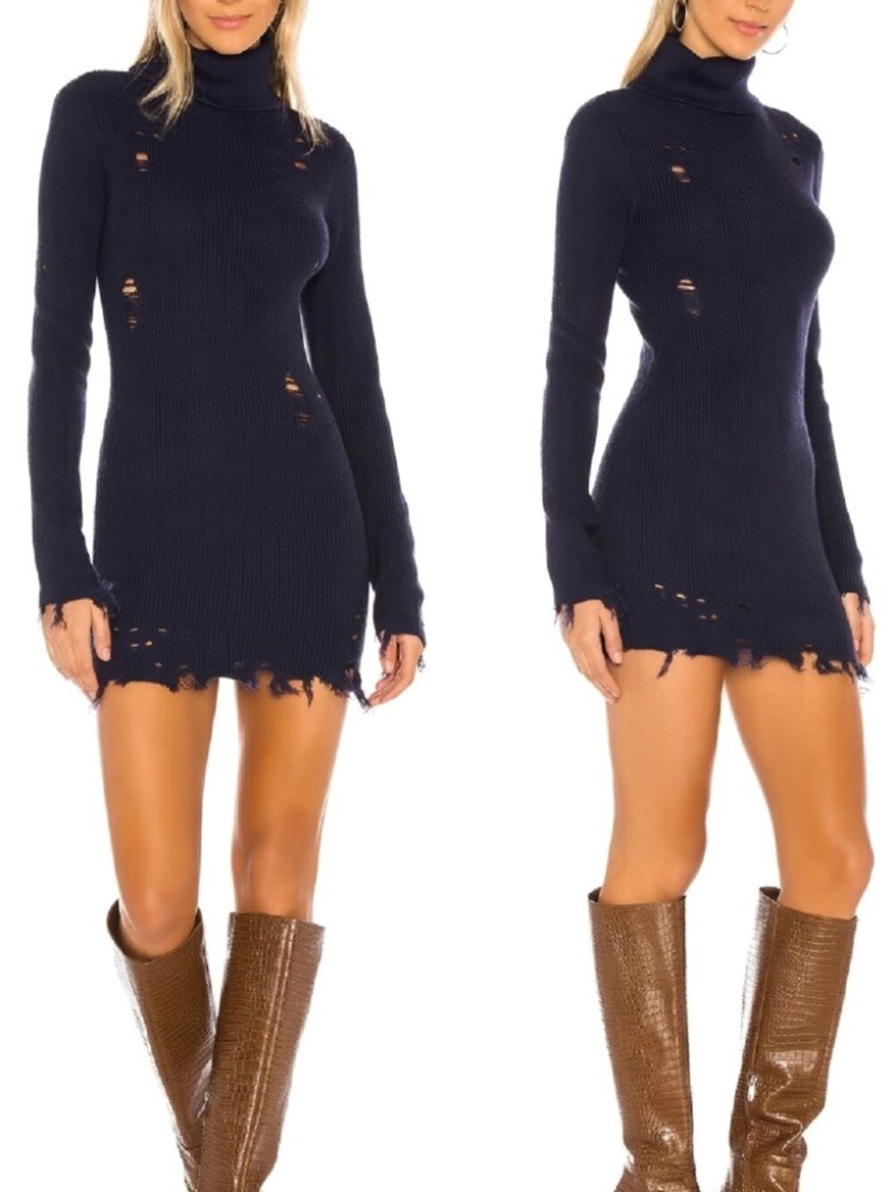 NWOT Lovers + Friends Keeney Mini Sweater Dress Navy Distressed Revolve S